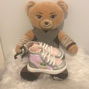Grogu The Child Star Wars sneaker in pink/ silver glitter size 9 & bear